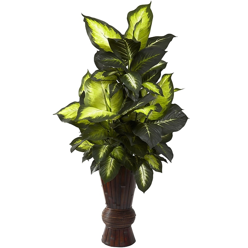 Nearly Natural 6724 Dieffenbachia and Bamboo Floor Plant in Decorative Vase image 1