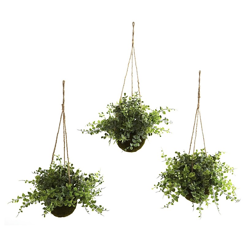 Nearly Natural 6741 Eucalyptus Maiden Hair Set of 3 Hanging Plant in Basket image 1