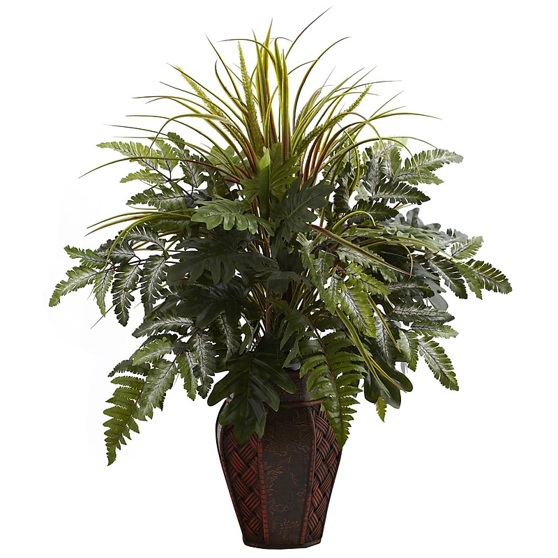 Nearly Natural 6754 Mixed Grass Fern Plant in Planter image 1