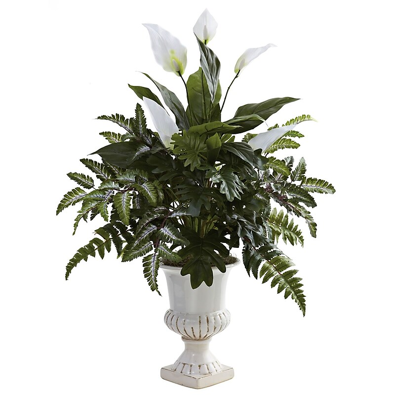 Nearly Natural 6783 Mixed Greens and Spathyfillum Plant in Pot image 1