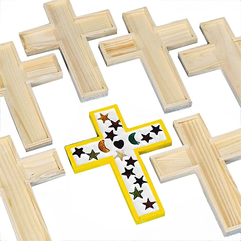 S&S® Unfinished Wooden Cross Tile Trivet, 6/Pack image 1