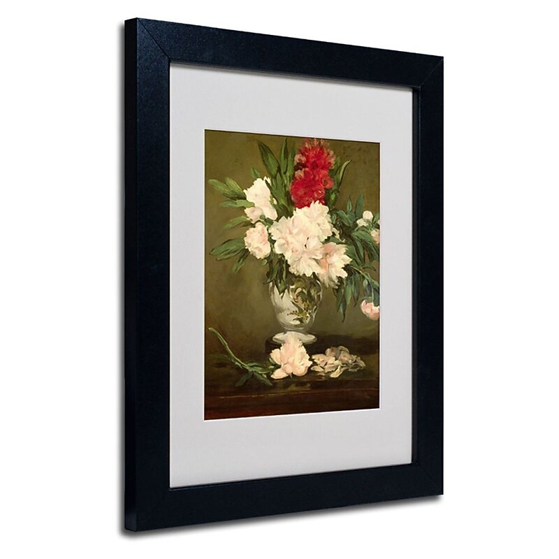 Trademark Fine Art Edouard Manet 'Vase of Peonies 1864' Matted Art Black Frame 11 x 14 Inches image 1