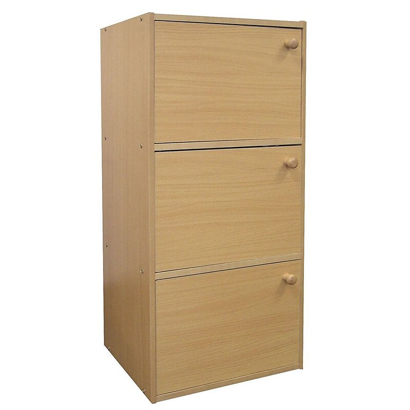 Ore International® Home Decorators Collection 3-Level Rubberwood Bookshelf with Doors, Natural image 1