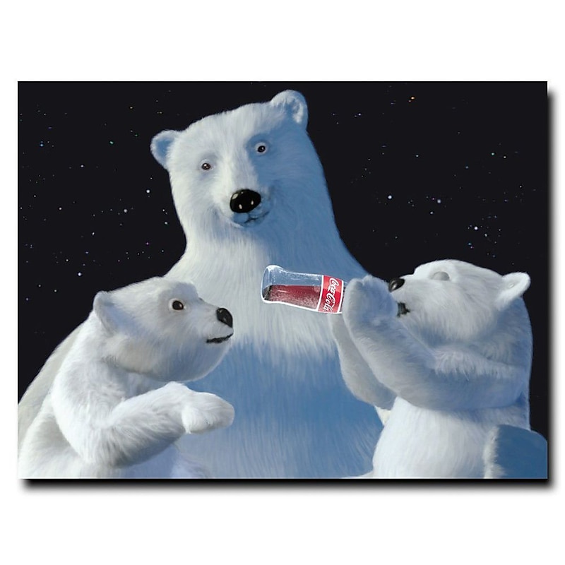 Trademark Fine Art 'Coke Polar Bear with Cubs and Coke Bottle' 28" x 36" Canvas Art image 1