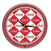 Trademark Global® Chrome Double Ring Analog Neon Wall Clock, Checker Coca-Cola®