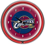 Trademark Global® Chrome Double Ring Analog Neon Wall Clock, Cleveland Cavaliers NBA