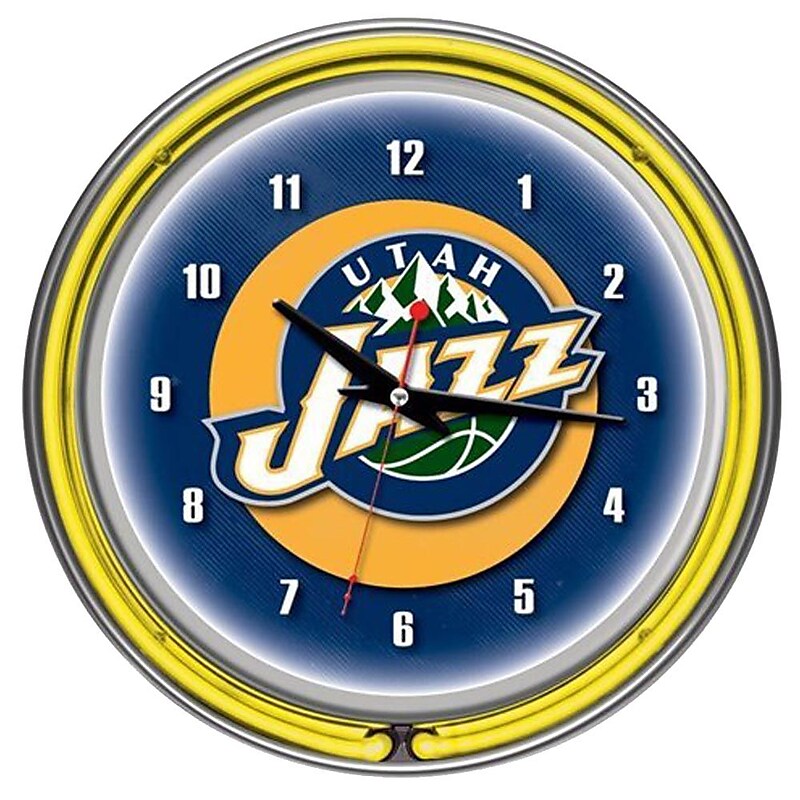 Trademark Global® Chrome Double Ring Analog Neon Wall Clock, Utah Jazz NBA image 1