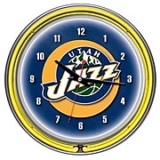 Trademark Global® Chrome Double Ring Analog Neon Wall Clock, Utah Jazz NBA