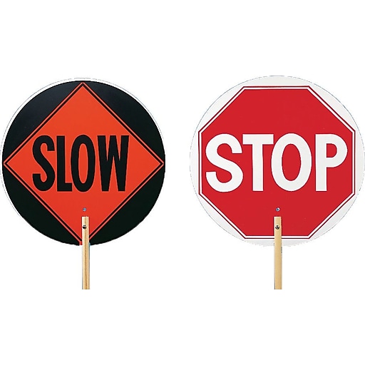 HANSON 55450 Sign,Stop/Slow,Wood Handle,10" C.H 