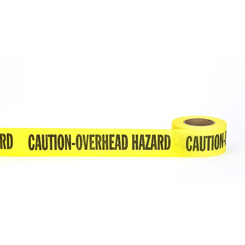 Mutual Industries "Caution Overhead Hazard" Repulpable Barricade Tape, 3" x 45 yds., Yellow, 20/Box (17771-11-3000) image 1