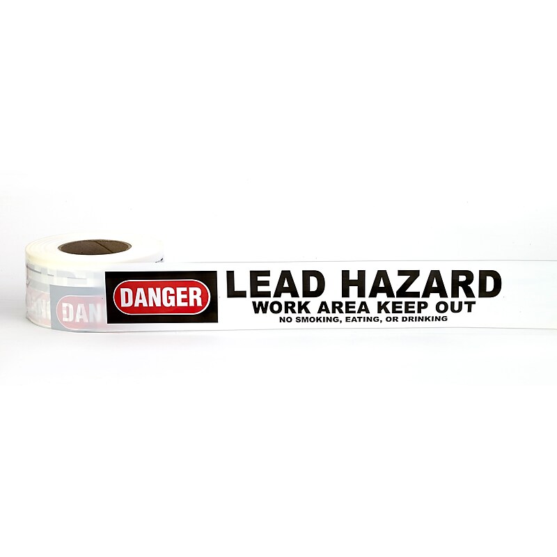 Mutual Industries "Lead Hazard" 3 Color Barricade Tape, 3" x 333.33 yds., White/Red (17769-1-3000) image 1