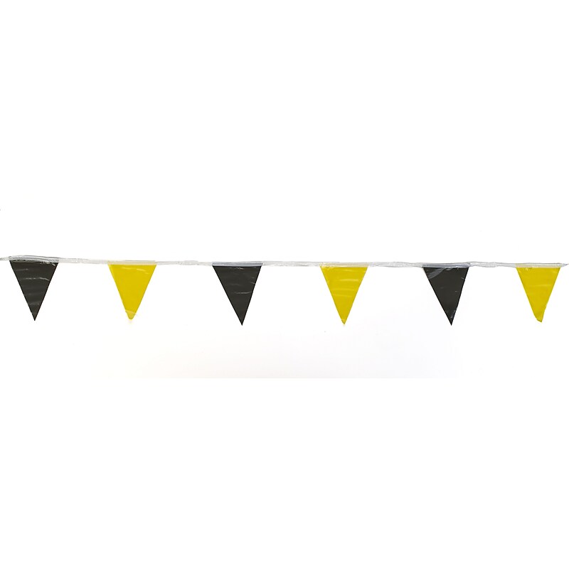 Mutual Industries Pennant Flag, 9" x 12" x 60', Yellow/Black, 10/Pack image 1