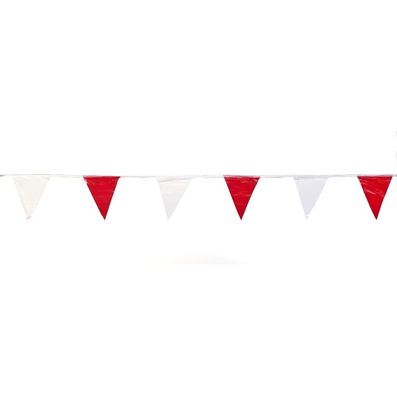 Mutual Industries Pennant Flag, 9" x 12" x 60', Red/White, 10/Pack image 1