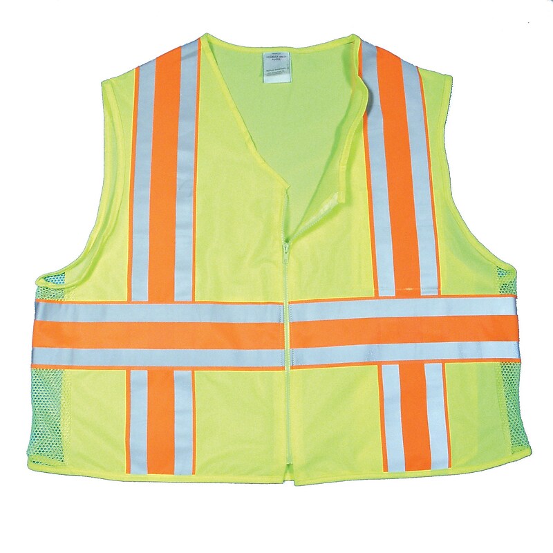 Mutual Industries High Visibility Sleeveless Safety Vest, ANSI Class R2, Lime, X-Large (16343-0-4) image 1