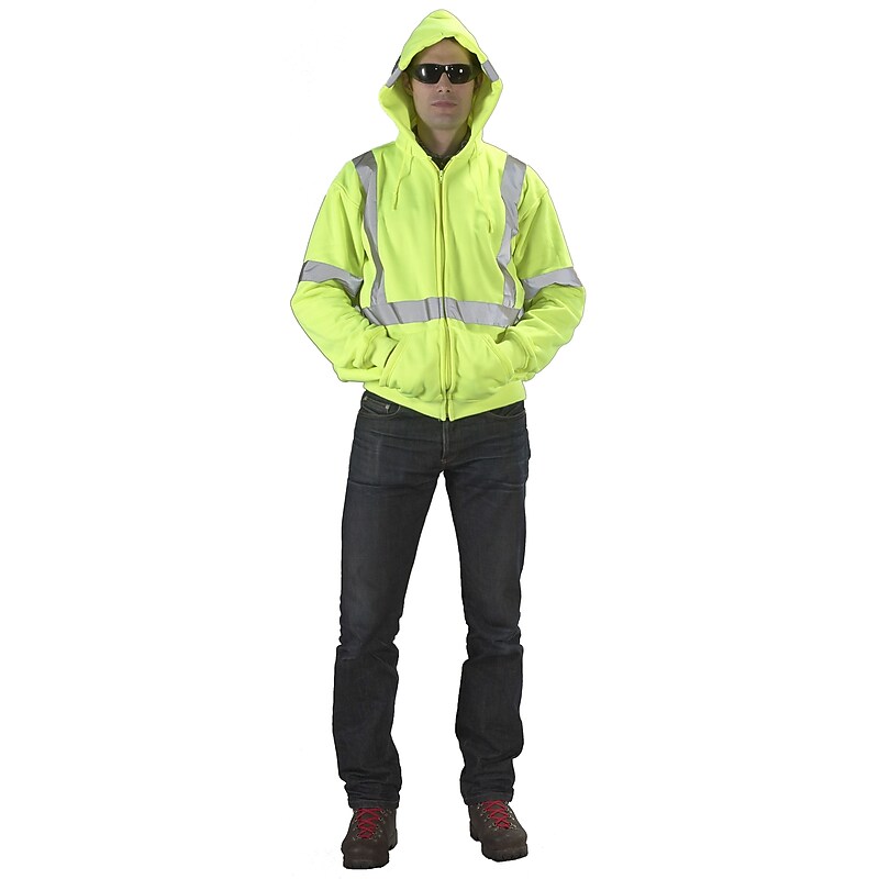 Mutual Industries High Visibility Long Sleeve Sweatshirt, ANSI Class R3, Lime, X-Large (16382-0-4) image 1