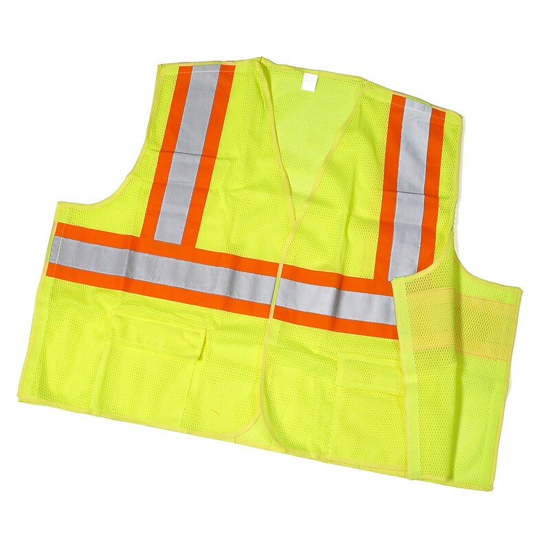 Mutual Industries High Visibility Sleeveless Safety Vest, ANSI Class R2, Lime, Large (16387-0-3) image 1