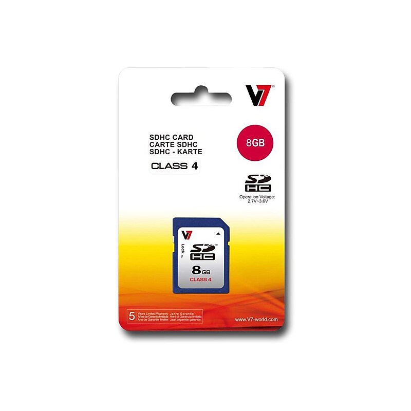 V7 VASDH8GCL4R-1N Secure Digital High Capacity Class 4 Flash Memory Card, 8 GB image 1