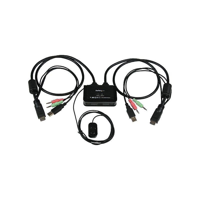 StarTech 2-Port USB HDMI Cable USB Powered KVM Switch With Audio and Remote Switch, Black image 1