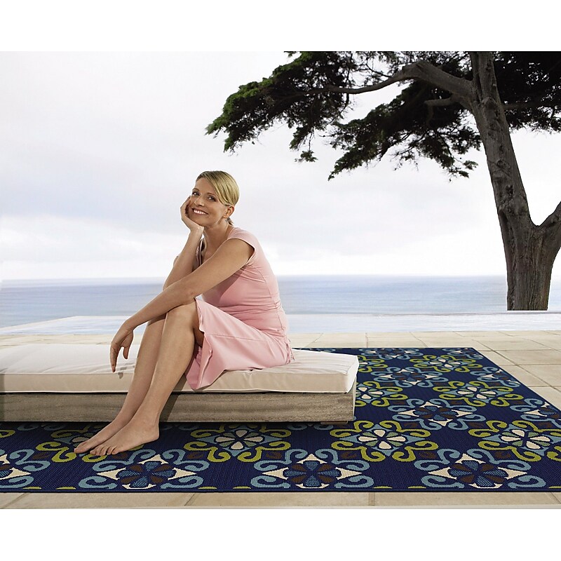 Style Haven Floral Blue/ Green Indoor/Outdoor Machine-made Polypropylene Area Rug (5'3" X 7'6") image 1