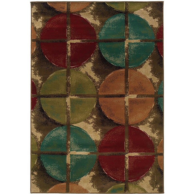 Geometric Brown/ Teal Indoor Machine-made Polypropylene Area Rug (3'10" X 5'5") image 1