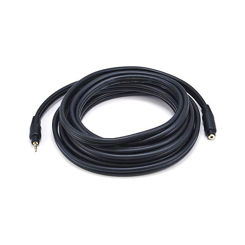 Monoprice® Premium 15' Gold Plated 3.5mm Stereo Male to Female 22AWG Extension Cable, Black image 1