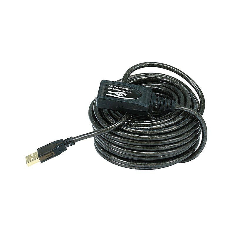 Monoprice 32-ft USB-2.0 Active Extension/Repeater Cable (M/F), 28/24 AWG, Black (106149) image 1