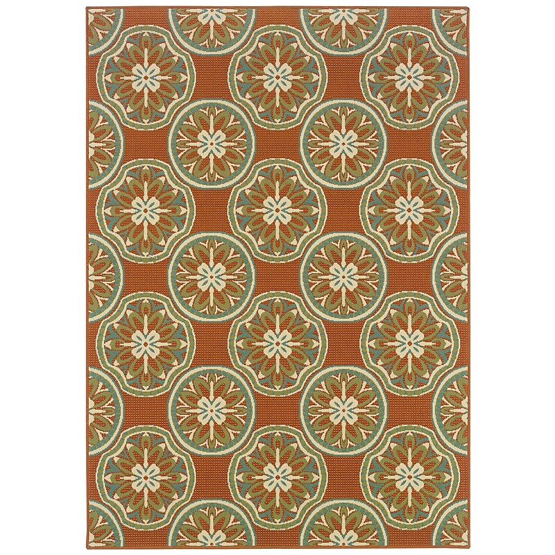 Floral Orange/ Ivory Indoor/Outdoor Machine-made Polypropylene Area Rug (7'10" X 10'10") image 1