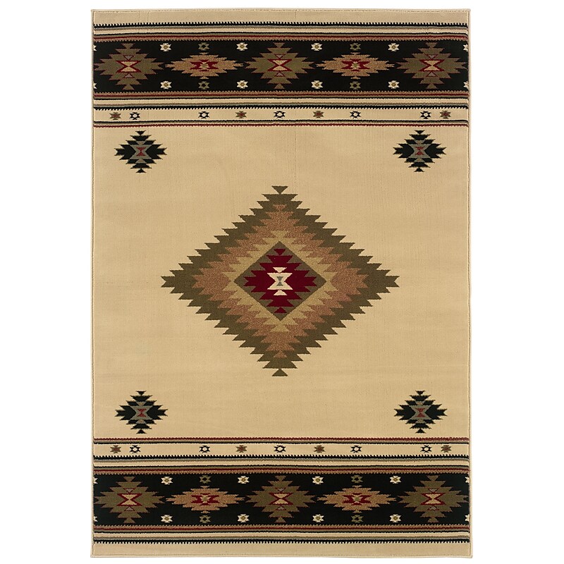 Southwest/Lodge Beige/ Green Indoor Machine-made Polypropylene Area Rug (3'10" X 5'5") image 1
