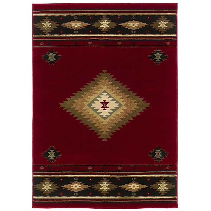 StyleHaven Oriental Red/ Green Indoor Machine-made Polypropylene Area Rug (5'3" X 7'3") image 1