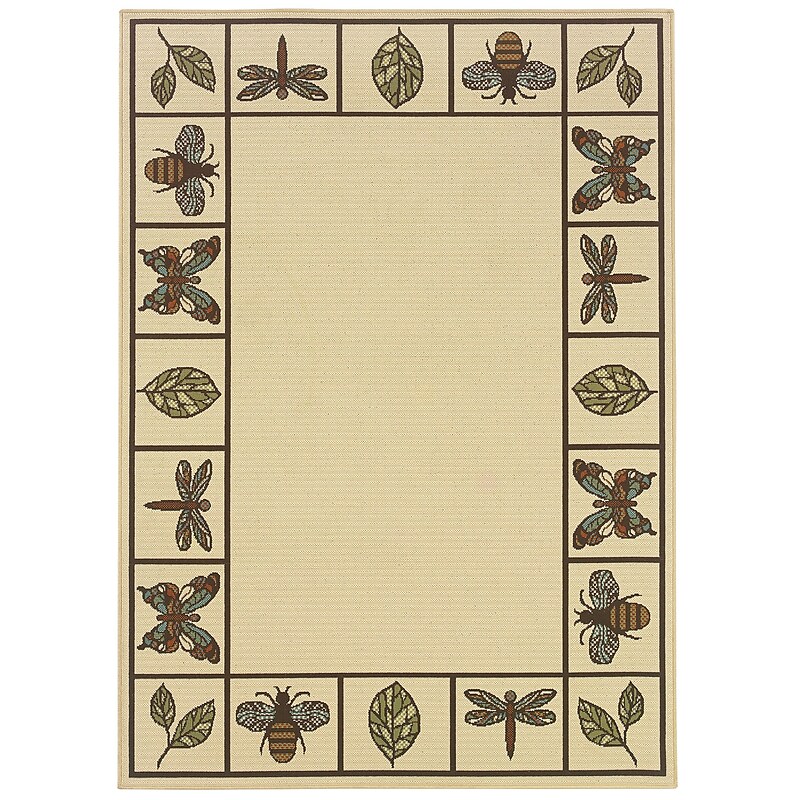 Botanical Ivory/ Brown Indoor/Outdoor Machine-made Polypropylene Area Rug (5'3" X 7'6") image 1