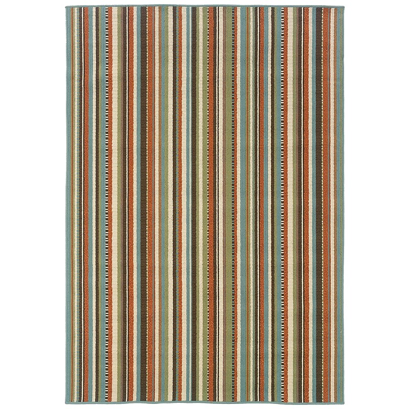 Stripes Green/ Blue Indoor/Outdoor Machine-made Polypropylene Area Rug (6'7" X 9'6") image 1