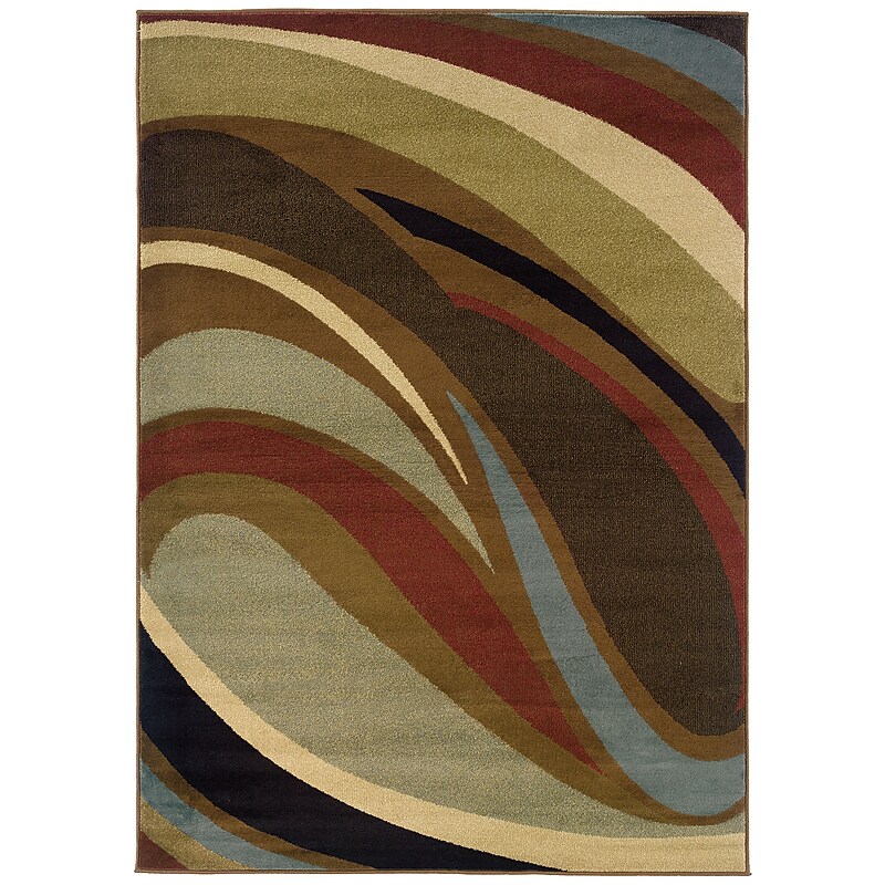 Abstract Brown/ Brown Indoor Machine-made Polypropylene Area Rug (5'3" X 7'6") image 1