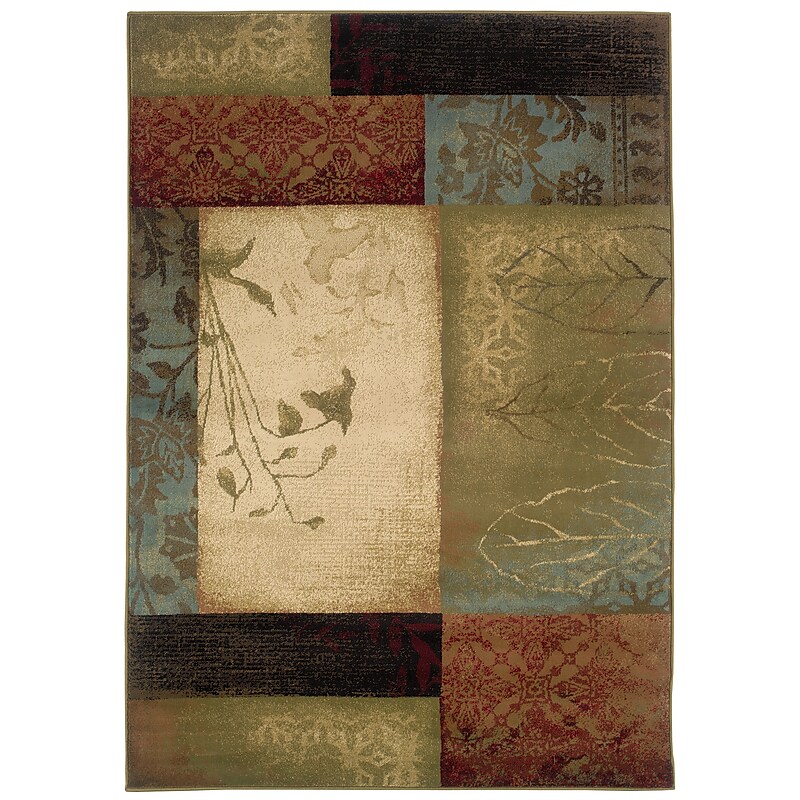 Geometric Beige/ Green Indoor Machine-made Polypropylene Area Rug (6'7" X 9'6") image 1