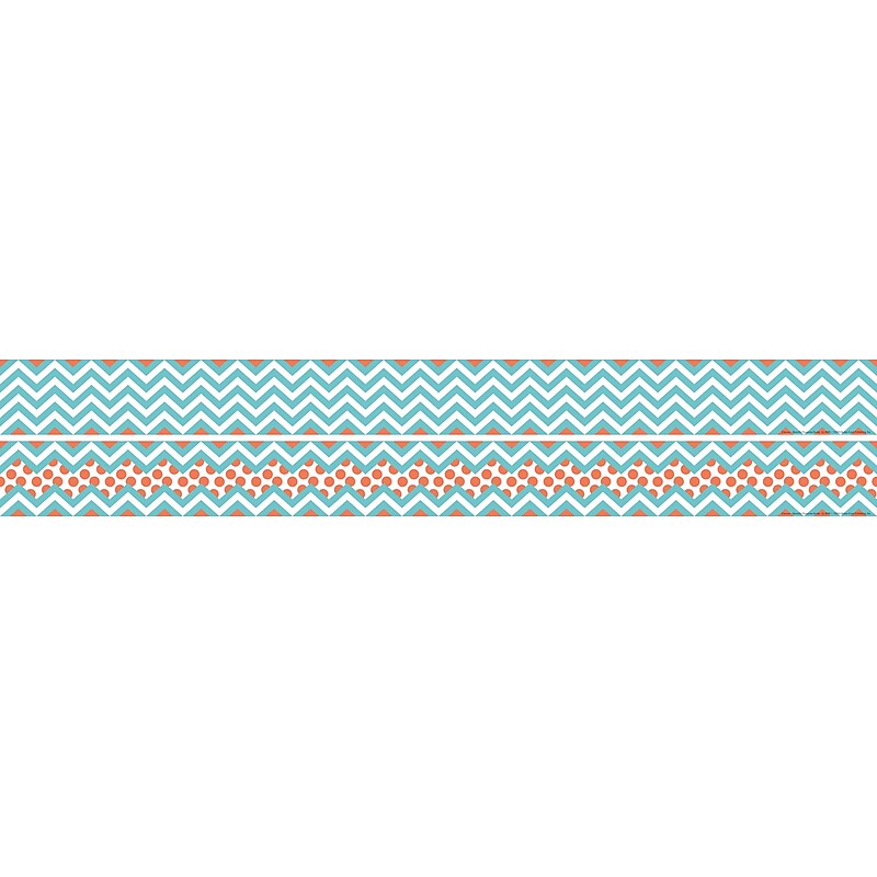 Barker Creek Double-Sided Border, 35" x 3", Turquoise & Coral Chevron, 12/Pack (LL986) image 1