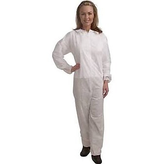 Keystone CVL-NW-E-SM White Polypropylene Disposable Coverall, Small, 25/Box
