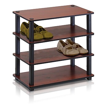 Furinno® 22.2" x 23.6" Rubber trees and PVC Tubes Shoe Rack; Dark Cherry & Black