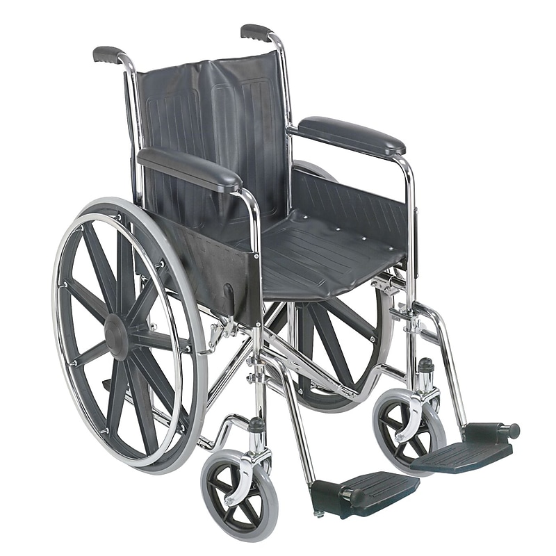 DMI Standard Wheelchair, 18" Seat Width, Fixed Armrest, Silver/Black (503-0658-0200) image 1