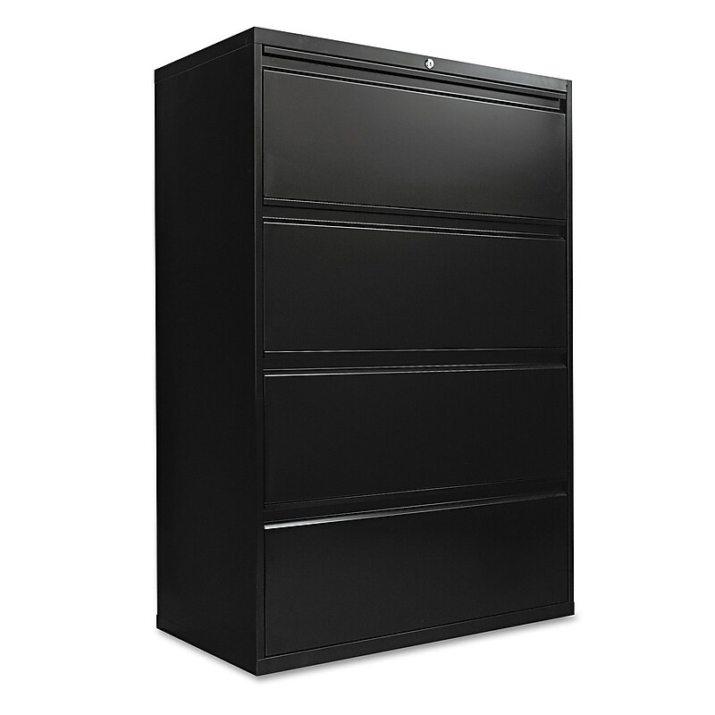 Alera 4-Drawer Mobile Lateral File Cabinet, Letter/Legal Size, Lockable, 52.5"H x 36"W x 18.63"D, Black (ALELF3654BL) image 1