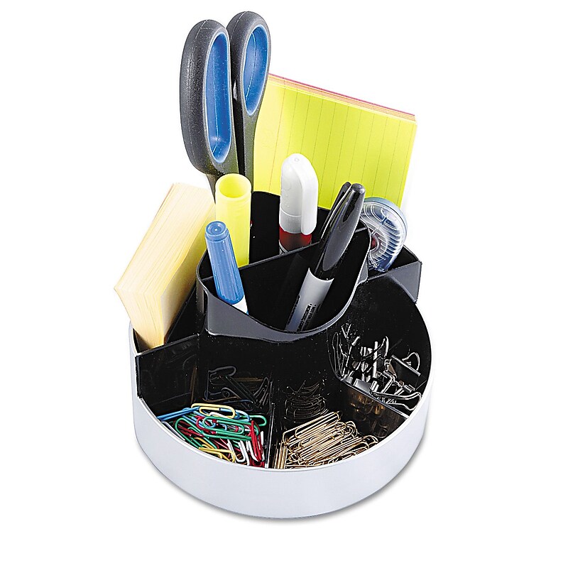Rotating Desk Organizer, Plastic, 6"w x 5-3/4"d x 4-1/2"h, Black/Silver image 1