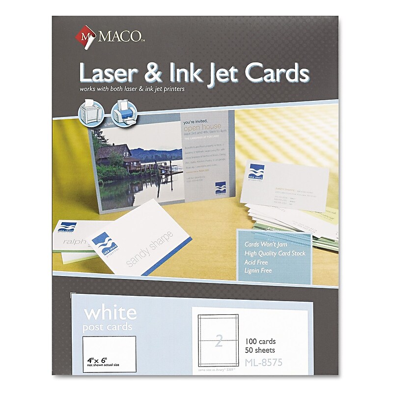 Maco Laser and Ink Jet Post Cards, 2 Up, 6"x4", White, 100/Bx image 1