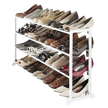Whitmor 20 Pairs Capacity Floor Shoe Stand, White