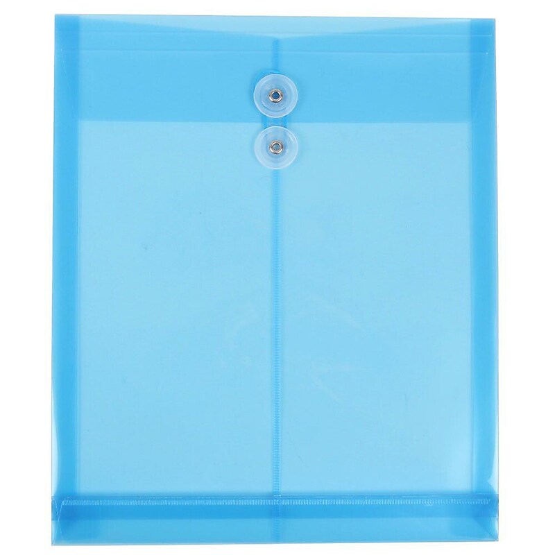 JAM Paper® Plastic Envelopes with Button and String Tie Closure, Letter Open End, 9.75 x 11.75, Blue, 12/Pack (118B1BU) image 1