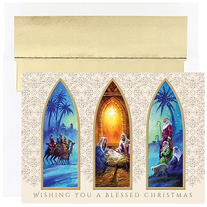 JAM Paper® Christmas Cards Set, Christmas Triptych, 16/Pack (526857000) image 1