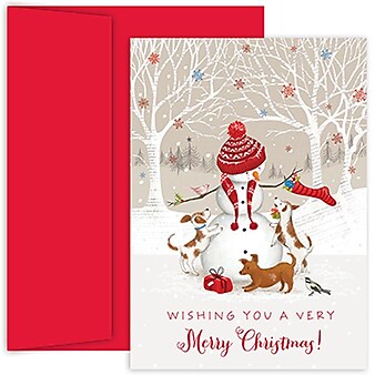JAM Paper® Christmas Cards Set, Snowman and Friends, 18/Pack (526854200)