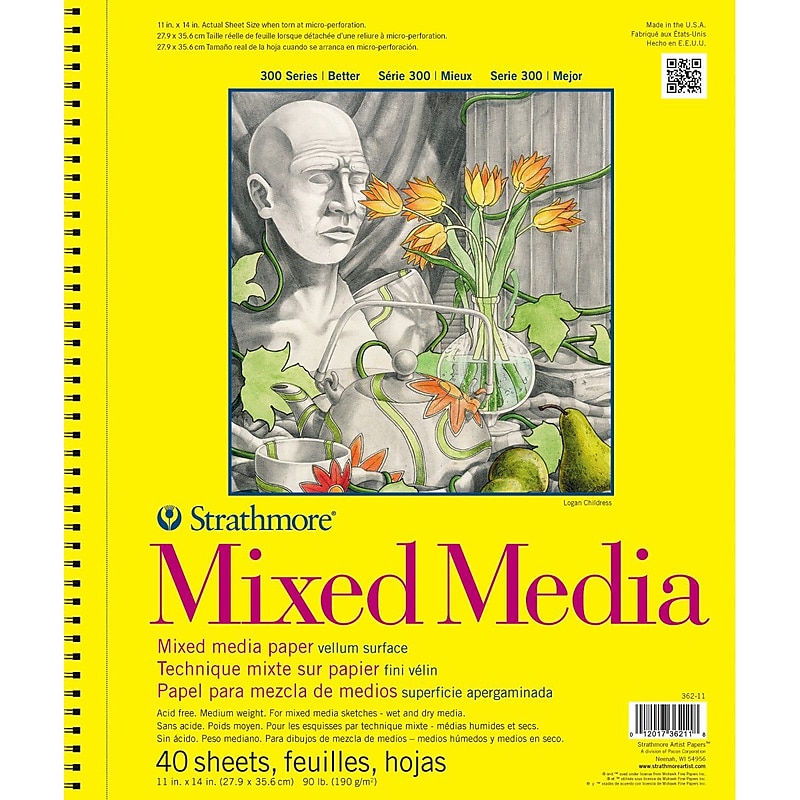 Strathmore 300 Series 14" x 11" Wire Bound Mixed Media Sketch Pad, 40 Sheets/Pad (STTP36211) image 1