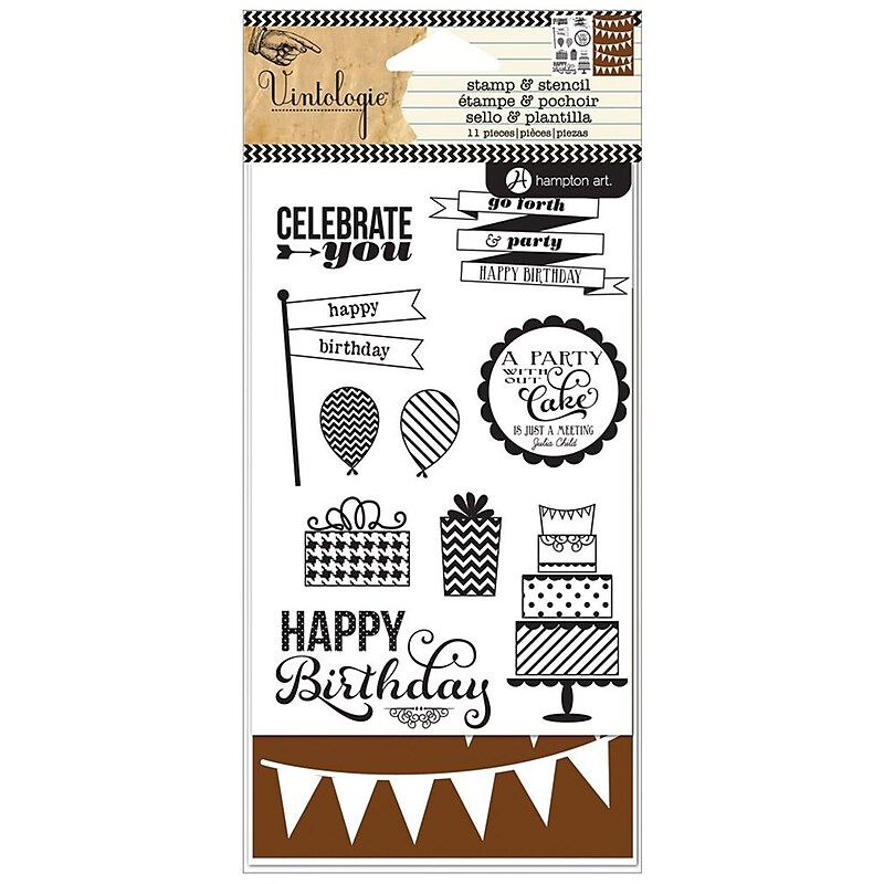 Hampton Birthday Art Stamp & Stencil Set, 6" x 4", Black (SC0646) image 1