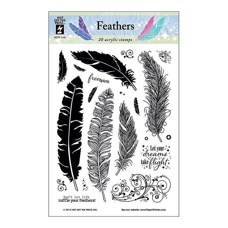 Hot Off The Press Feathers Acrylic Stamp, 6" x 4", Multicolored (HOP1149) image 1