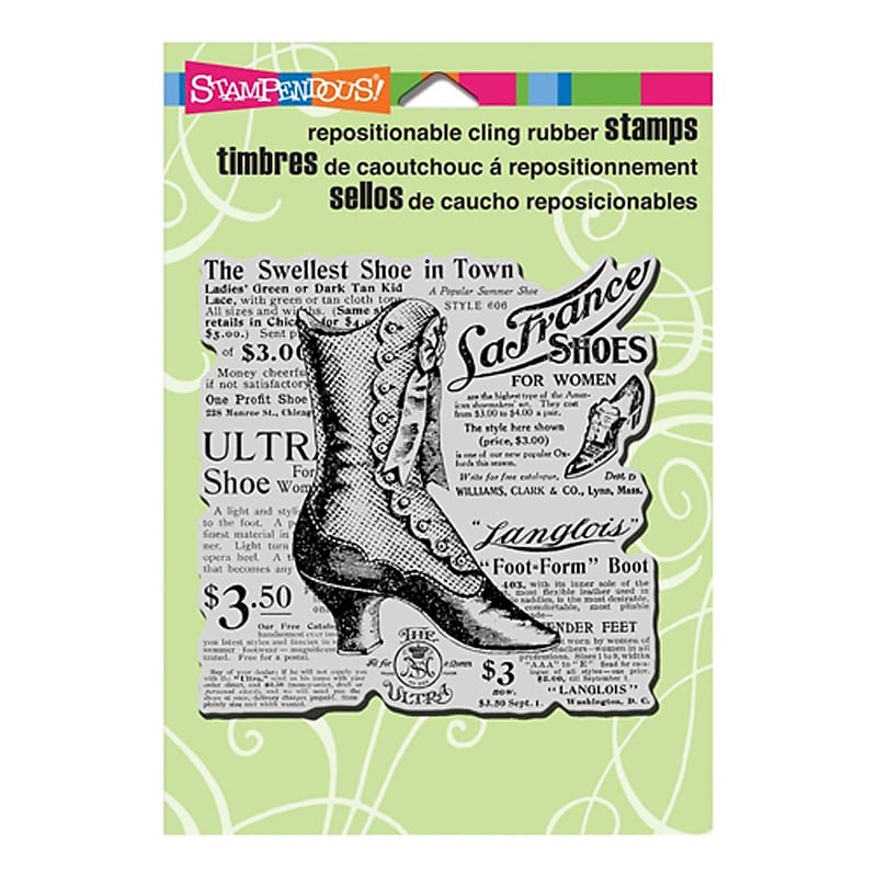 Stampendous® 5 1/2" x 4 1/2" Cling Rubber Stamp, Boot Shoe Elements image 1