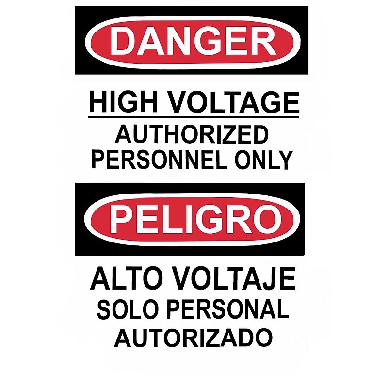 Danger, High Voltage Authorized Personnel Only, Bilingual, 14X10, Adhesive Glo Vinyl image 1