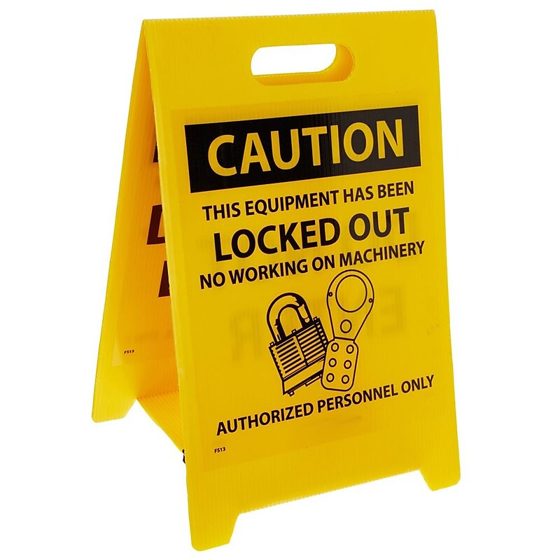 Floor Sign, Dbl Side, Caution This Equipment Has Been Locked Out. . .Caution Do Not Enter, 20X12 image 1